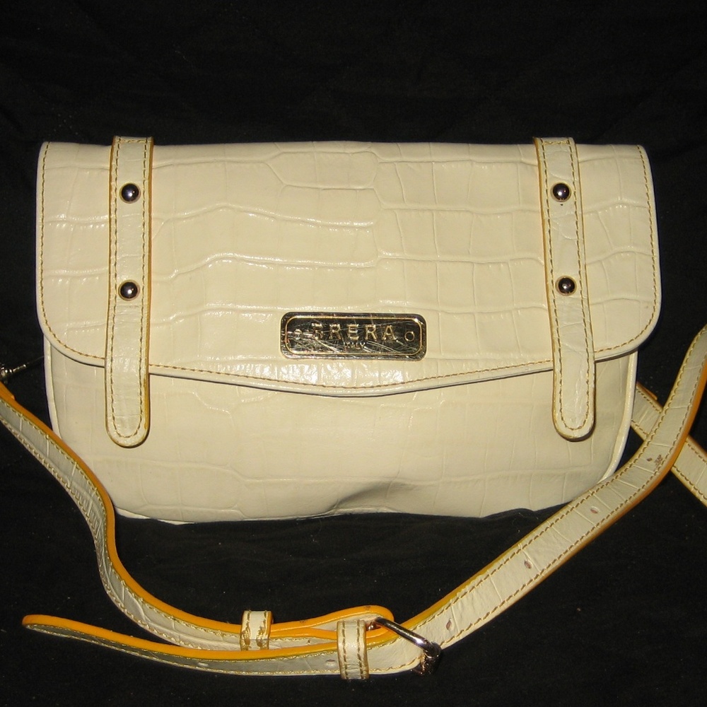 BRERA Creamy White Croc Print Leather Handbag